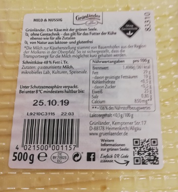 Grnlnder Schnittkse Mild & Nussig Natur - 500 g Packung