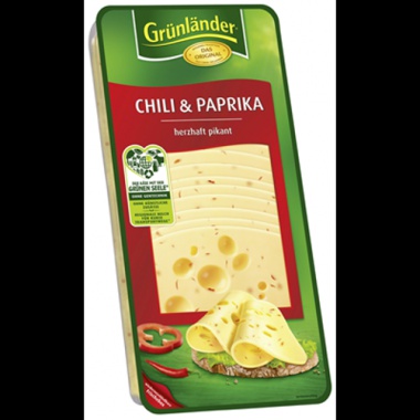 Grnlnder Chili & Paprika herzhaft pikant, Schnittkse, 48 % Fett i. Tr. 500 g