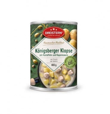 Dreistern Hausmachermahlzeit Königsberger Klopse mit Kartoffeln+Kapernsoße 400gr Dose