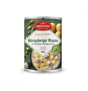 Dreistern Hausmachermahlzeit Knigsberger Klopse mit Kartoffeln+Kapernsoe 400gr Dose