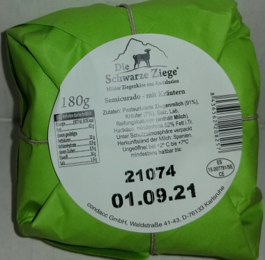 Schwarze Ziege Hartkäse Kräuter 55 % Fett - 1 x 180 g Stück