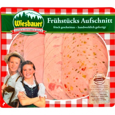 Wiesbauer Frhstcksaufschnitt  Champignon- Aufschnittwurst, Feine Extra, Feine Pikantwurst, Feine Gurkerl Extra 2x150 g Packung