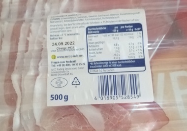 Schinkenspeck geruchert, geschnitten  - 500 g Packung