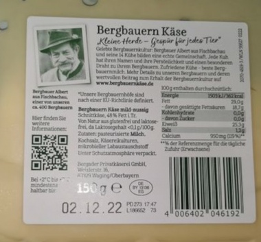 Bergader Bergbauern Kse Scheiben mild & nussig - 2x150 g Packung