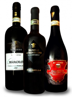 Top-Wein-Prsent-Pake-Classic mit Amarone,Barolo+Brunello je1x0,75l Flasche