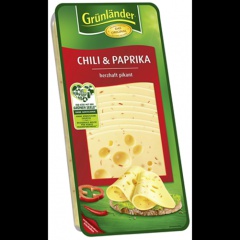 Grünländer Chili & Paprika herzhaft pikant, Schnittkäse, 48 % Fett i. Tr. 500 g