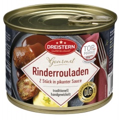 Dreistern Gourmet-Rinderrouladen in pikanterr Sauce - 500gr-Ringpull-Dose