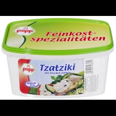 Popp Tzatziki mit frischen Gurken 21 % Fett - 1 kg Becher